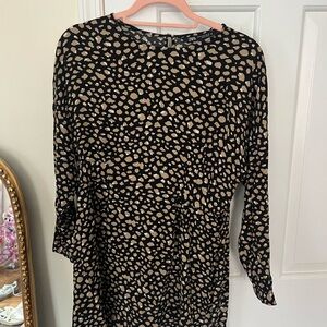 Zara Speckled Animal Print Taupe Brown, White, & Black Mini Dress Size: Medium